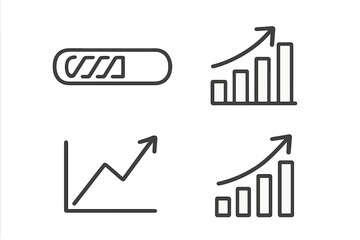 Growth chart and progress bar line icon set. Business analytics and data visualization vector symbols. Success, increase, and development concepts for infographics. Editable stroke.