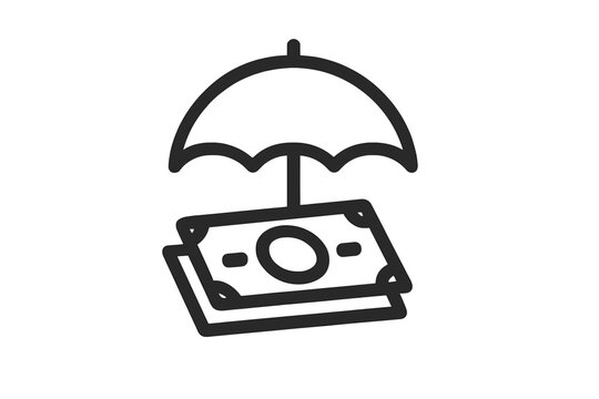 Money under umbrella, a concept of financial protection, security, and insurance. Vector icon for wealth management, savings, investment safety, risk management, and pension.