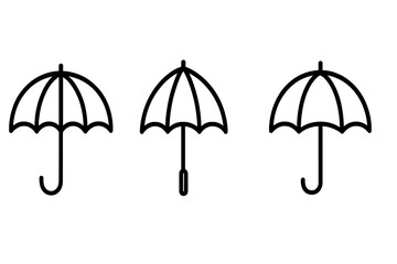 Umbrella line icon set. Simple outline vector illustration of parasol and bumbershoot symbols. Weather concept graphic elements for app, web design, rain and sun protection.