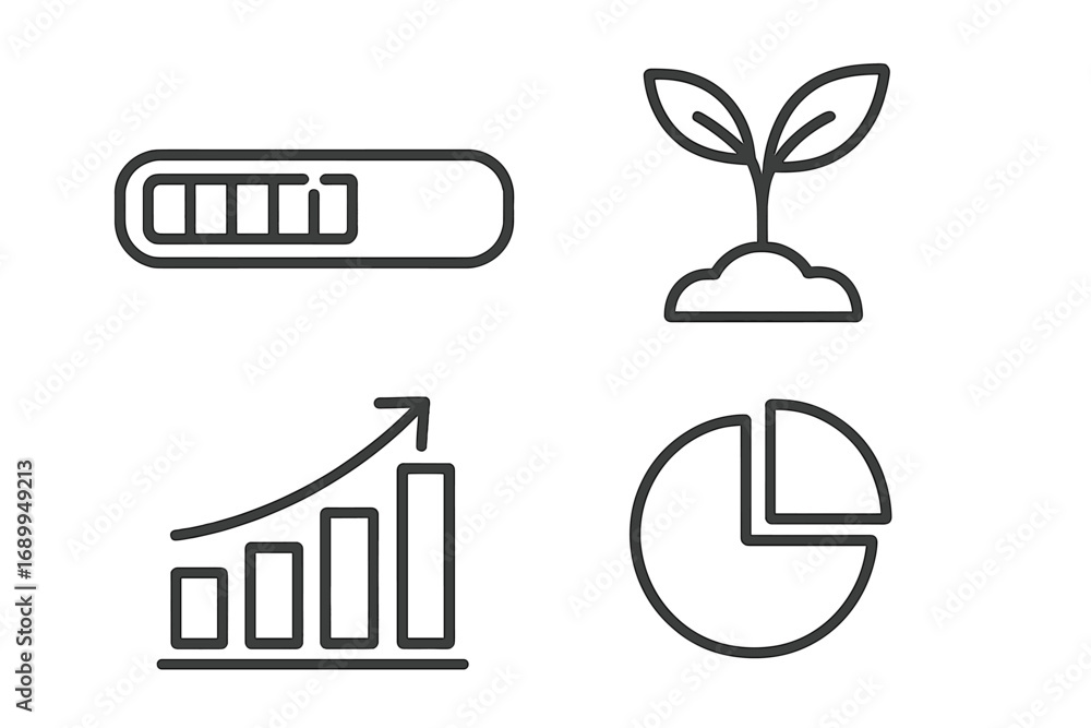 Aufkleber growth and progress icon set. business development concepts with bar graph, pie chart, loading bar, 