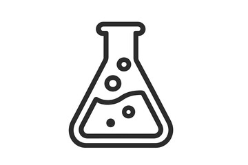 Laboratory flask icon minimalistic outline with liquid and bubbles, science and chemistry symbol for web design, apps, banners, social media, and graphic arts, vector illustration