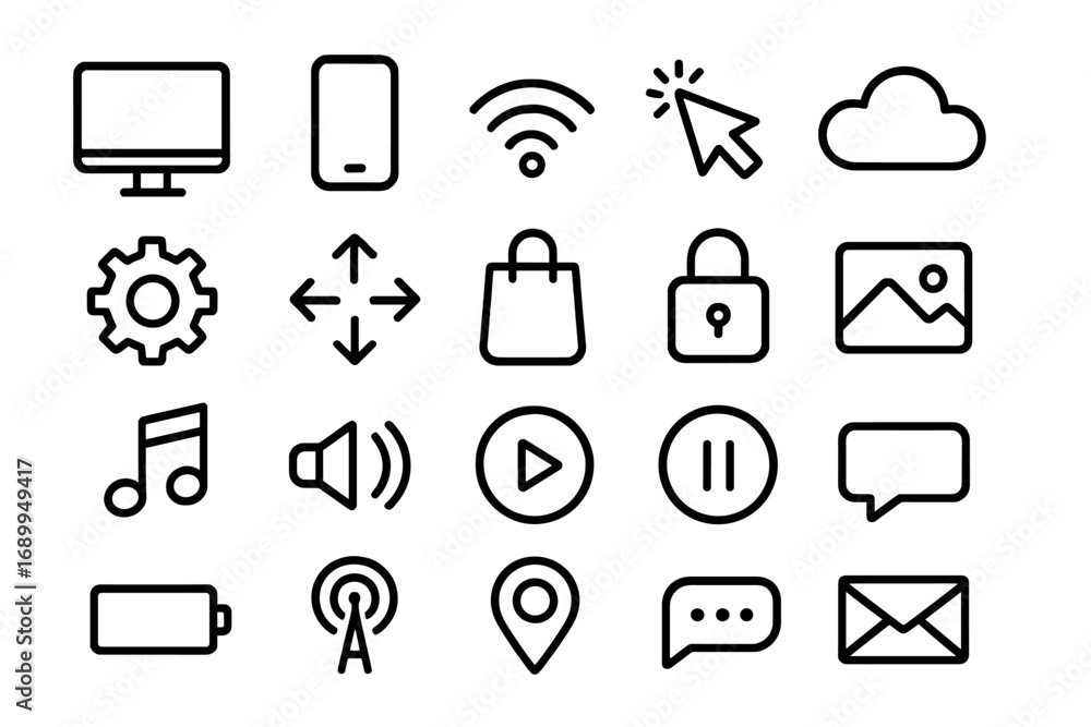 Fototapete minimalist line icon set for web and mobile user interface. collection of technology, communication,