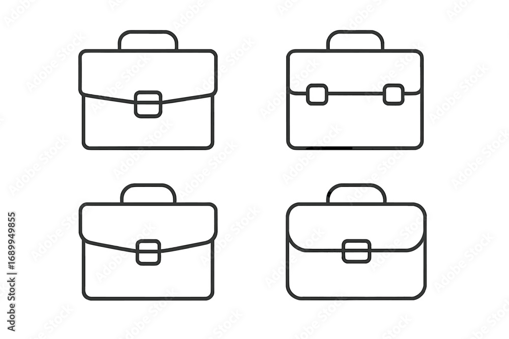 Poster business briefcase icon set. thin line portfolio and work bag symbols. vector outline graphic for we