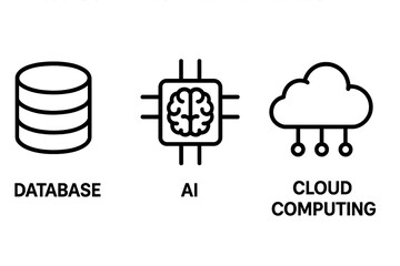 Data analysis line icon set with database, AI, and cloud computing symbols. Vector illustration for technology, big data, machine learning, and data science concepts. Simple pictograms.