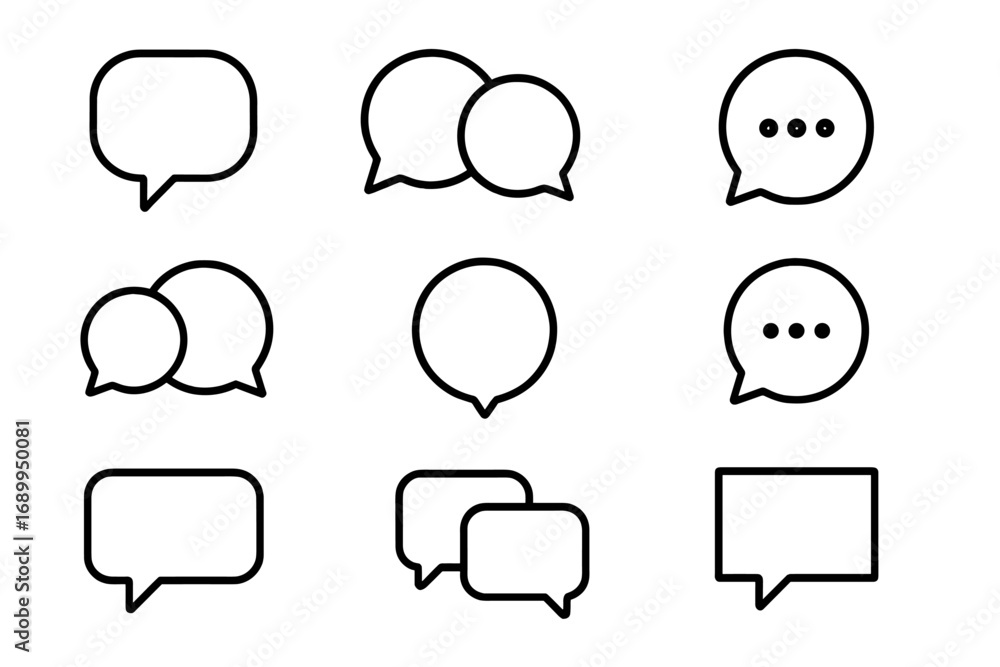 Poster speech bubble line icon set. minimalist outline pictograms for web and app design. vector chat, mess