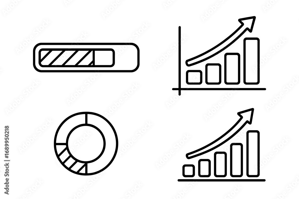 Aufkleber growth chart and progress bar vector line icon set. business data analytics concept. bar graph with 