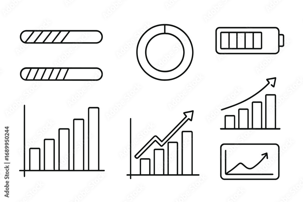 Aufkleber progress bar, growth diagram, and chart icon set. thin line vector icons for web and app design. bus