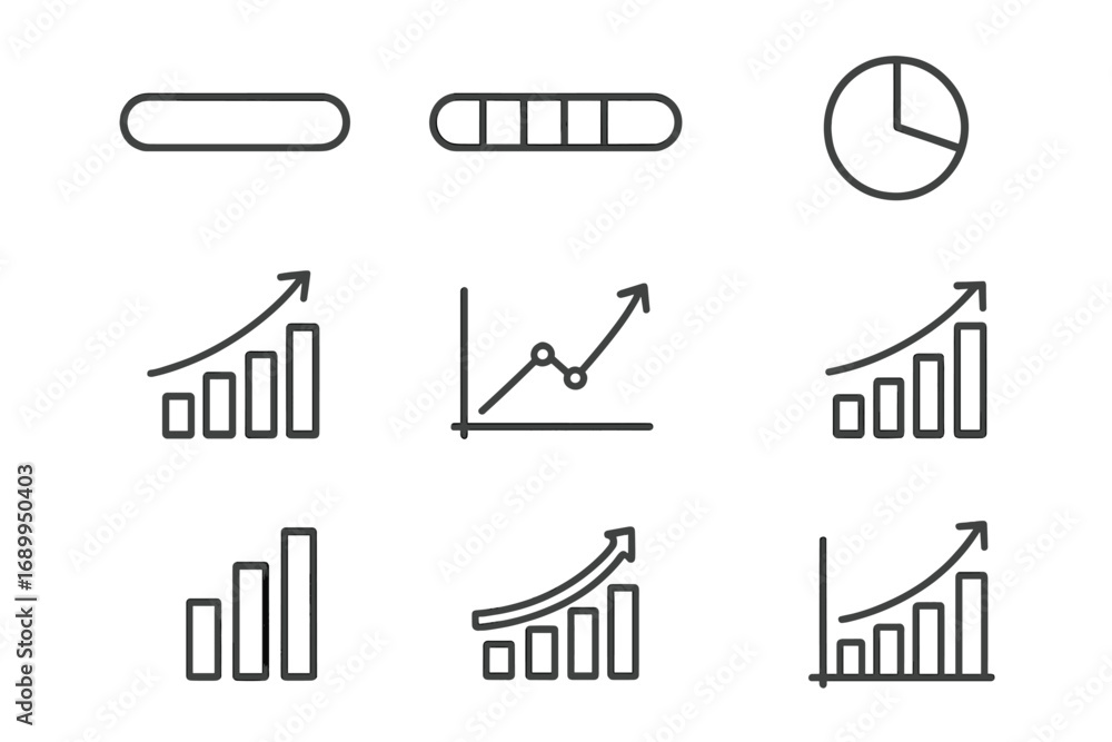 Aufkleber business growth chart icon set. data analytics line and bar graphs. financial success report. progre