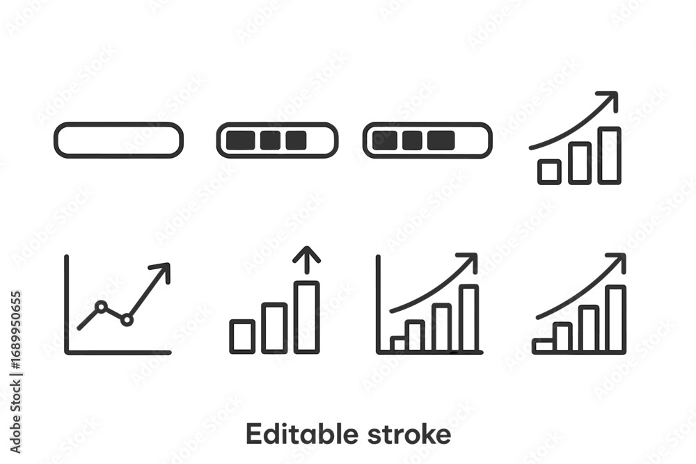 Fototapete progress bar loading and growth chart diagram icon set. business success and financial increase conc