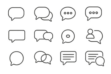 Speech bubble line icon set. Chat, message, communication and dialogue vector collection. Talk, comment and discussion symbols. Editable stroke outline graphic elements for web.