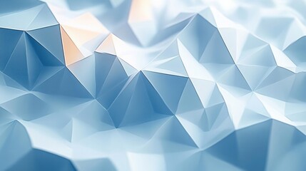 Abstract smooth geometric surface with triangular facets in cool blue and white tones reflecting light