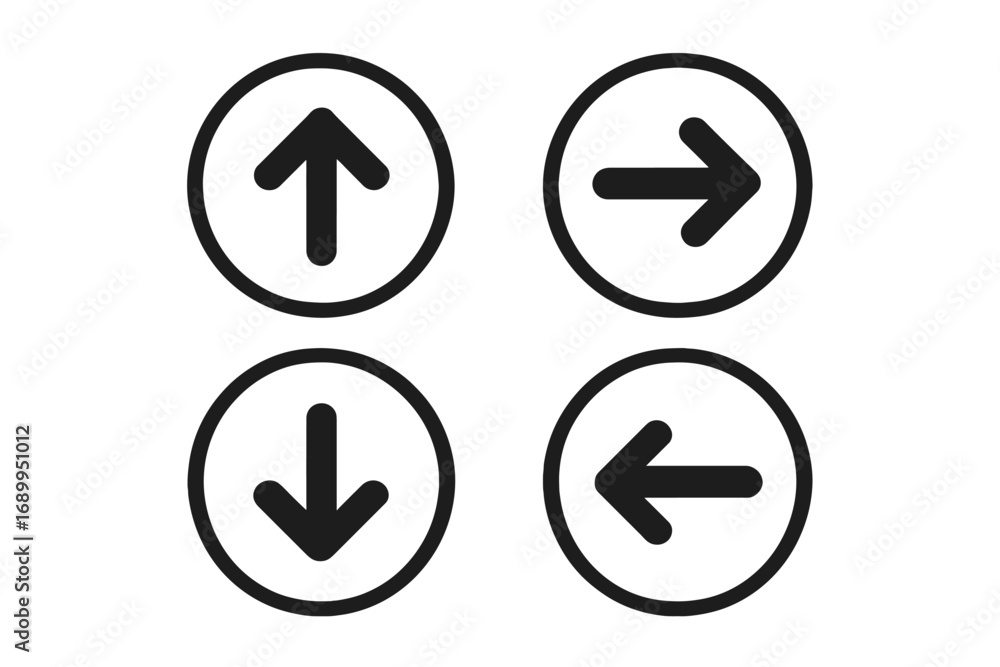 Poster arrow icon set vector. circle button collection for web design. up, down, left, right pointers. navi