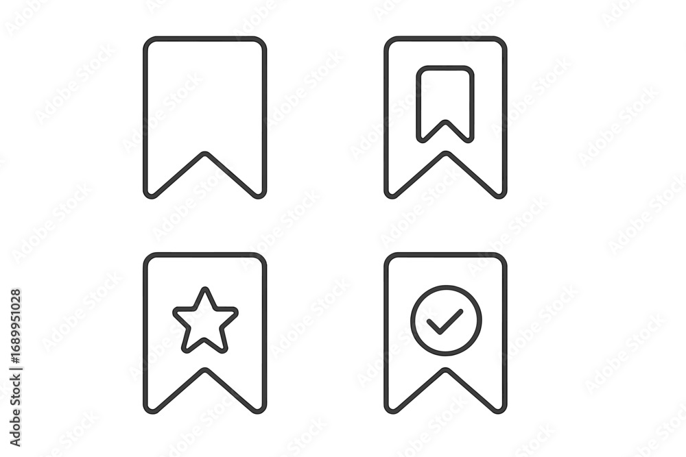 Poster set of line bookmark icons. minimalistic linear pictograms for web and graphic design. save, favorit