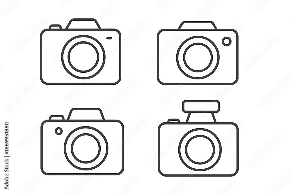 Poster camera photo line icon set. vector isolated symbols. digital snapshot and photography equipment grap