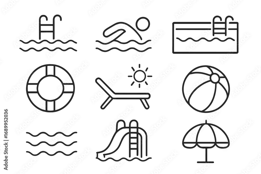 Aufkleber swimming pool line icon collection. minimal linear pictogram set for web and graphic design. summer 