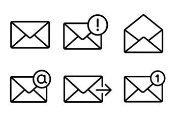 Mail icon collection. Thin line art envelope vector set. Email, message, notification, send, receive, open mail concepts. UI, UX, and web design graphic elements.