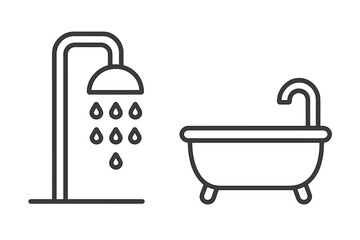 Shower and bathtub line icon set. Vector bathroom symbol illustration. Modern simple outline pictogram for website, mobile app, UI design. Hygiene, wash, clean concept.