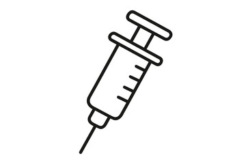 Syringe icon vector line art. Medical injection symbol. Vaccination, immunization concept. Health care outline illustration. Medicine dose, treatment, or drug needle graphic.