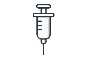 Syringe vector icon. Medical injection for vaccination and immunization. Health care concept. Needle with dose of medicine. Flat line art illustration for clinic or hospital.