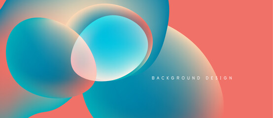 Abstract fluid shapes overlap, creating vibrant color gradients. Peach, blue hues blend seamlessly. Text reads background design.