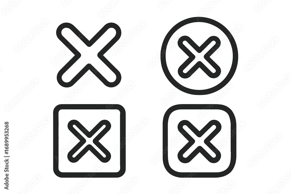 Poster cross mark icon set. wrong, delete, and close button symbols. vector line art illustration for ui de