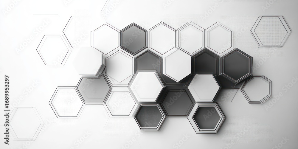 Aufkleber abstract composition of interconnected hexagons with varying shades of gray and white creating a mod