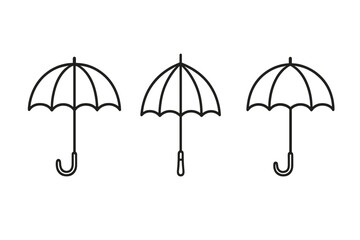 Umbrella icon set. Simple outline parasol symbol collection. Linear bumbershoot for rain or sun protection. Weather concept vector illustration for web, logo, or app.