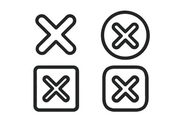 Fototapeta premium Cross mark icon set. Wrong, delete, and close button symbols. Vector line art illustration for UI design. Negative, remove, or cancel concept. No vote or error sign.