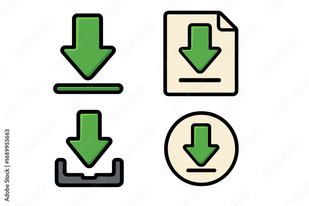 Fototapete download icon set. green arrow down symbol collection. file import button for web. ui ux data transf