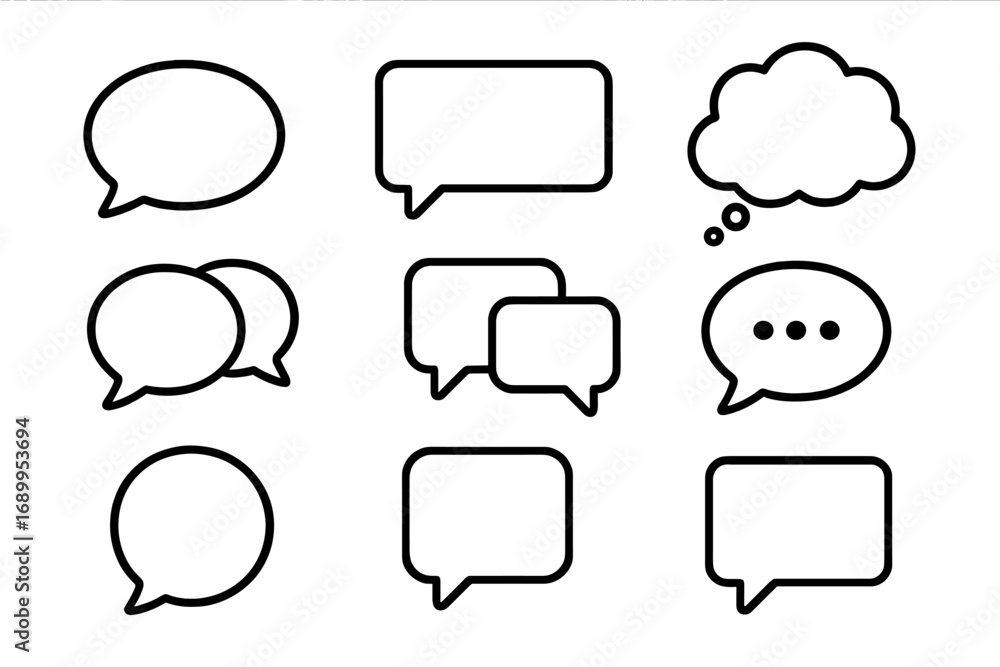 Poster speech bubble and thought bubble outline icon set. vector symbols for chat, message, communication, 