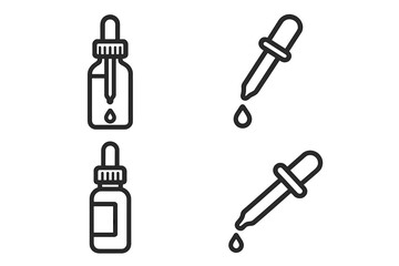 Dropper bottle and pipette line icon set. Essential oil, cosmetic serum, and medicine dropper vector symbols. Skincare liquid, beauty treatment concept. Outline pictogram collection.