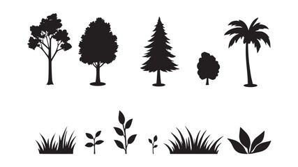 Set of Silhouette Tree and Plant