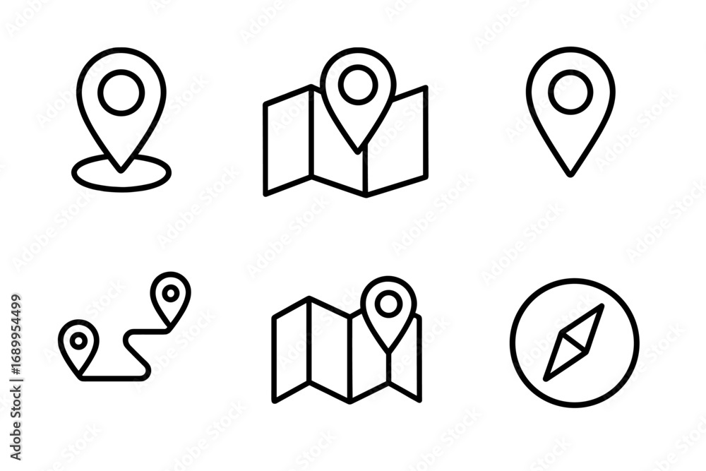 Aufkleber location map outline icon set. navigation, gps, and positioning symbols. vector collection of simple