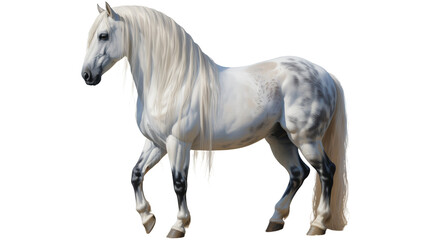 Majestic white horse standing gracefully with flowing mane and tail
