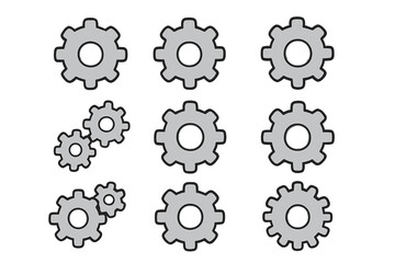 Settings gear icon set, mechanism cogwheel symbols collection, vector icons set, cartoon illustration with transparent background, ordered mechanical gears design