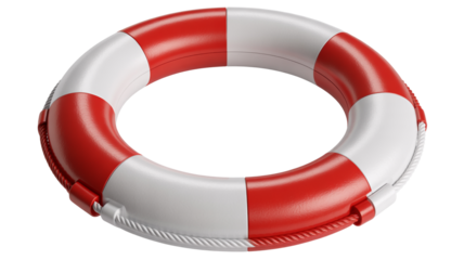Red and white life preserver provides safety and security near water