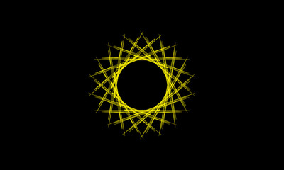 Hand-drawn sunburst frame with a yellow sketch texture on a black background. An abstract starburst ideal as a logo for an energy brand or a border for a summer poster.