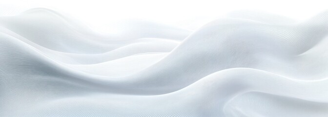 Smooth white flowing ridges resembling sand dunes or waves with fine textured lines creating a calm and serene abstract landscape