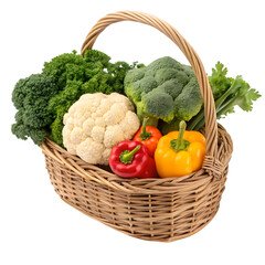 Fresh Vegetables in a Woven Basket: A Colorful Harvest on transparent background