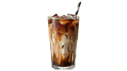 Iced coffee drink with milk and straw for refreshing summertime treat