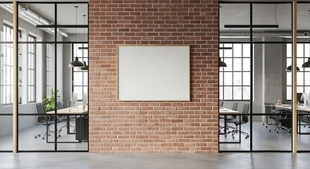 Modern Open Plan Office with Brick Wall.