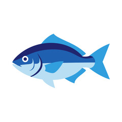 Stylized Blue Fish Illustration with Simple Design Elements