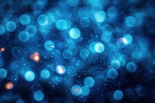 Abstract glowing blue bokeh lights with soft focus and scattered small light particles creating a dreamy and magical atmosphere - Powered by Adobe