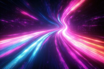 Naklejka premium Vibrant swirling light trails in shades of pink, blue, and purple creating a dynamic and futuristic tunnel effect with a sense of motion and energy