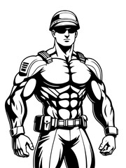 Fototapeta premium illustration of strong soldier with a black helmet on white background