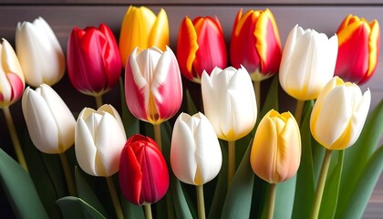 Spring Tulips on Wooden Surface