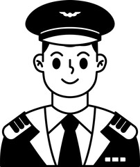 black and white illustration of a smiling captain