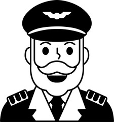 black and white illustration of an old captain