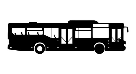 Silhouette of a modern city bus with multiple windows and doors.