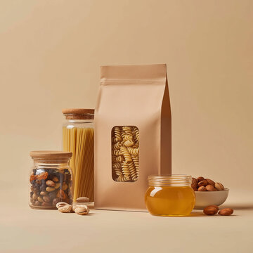 blank pasta packaging set shot with spices 